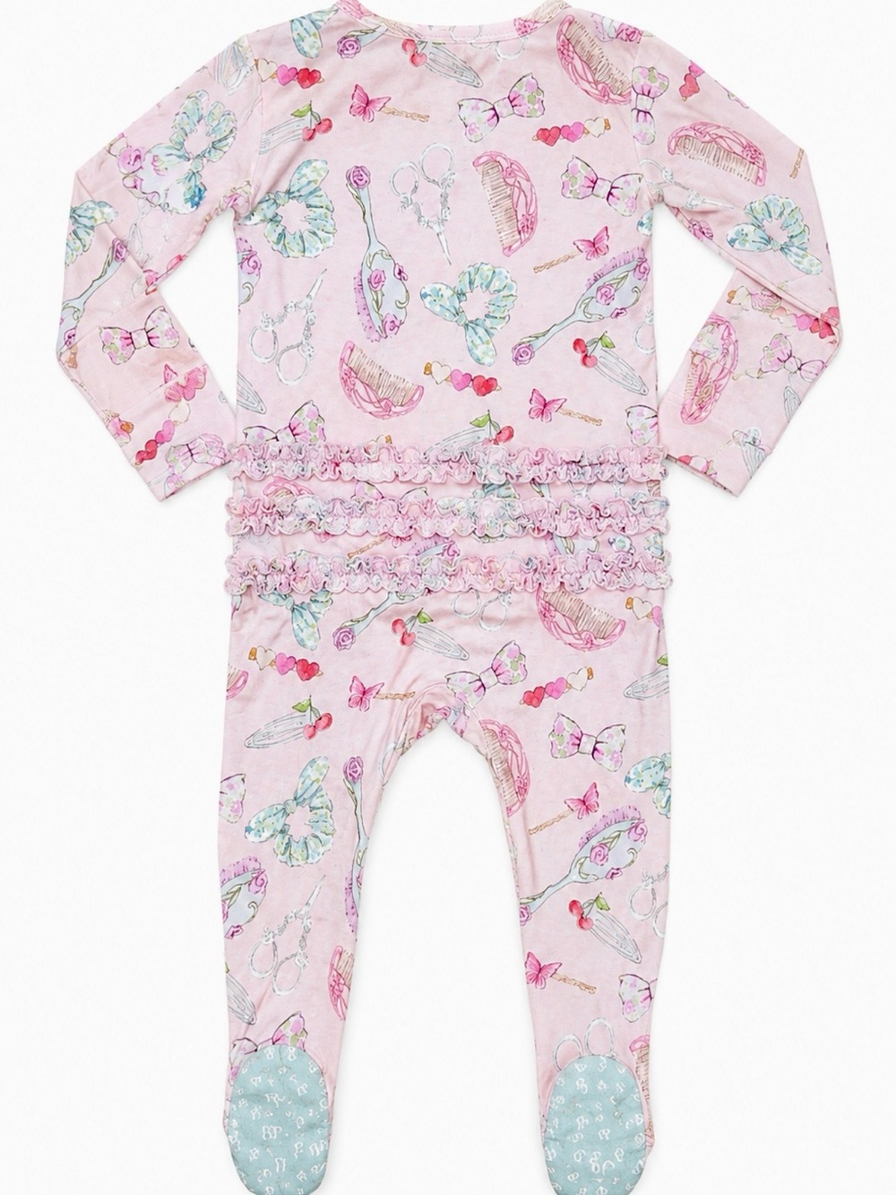 Posh Peanut Carlita Hair Salon 6-9 Ruffle Footed onesie pajamas baby Bamboo EUC - Picture 2 of 7